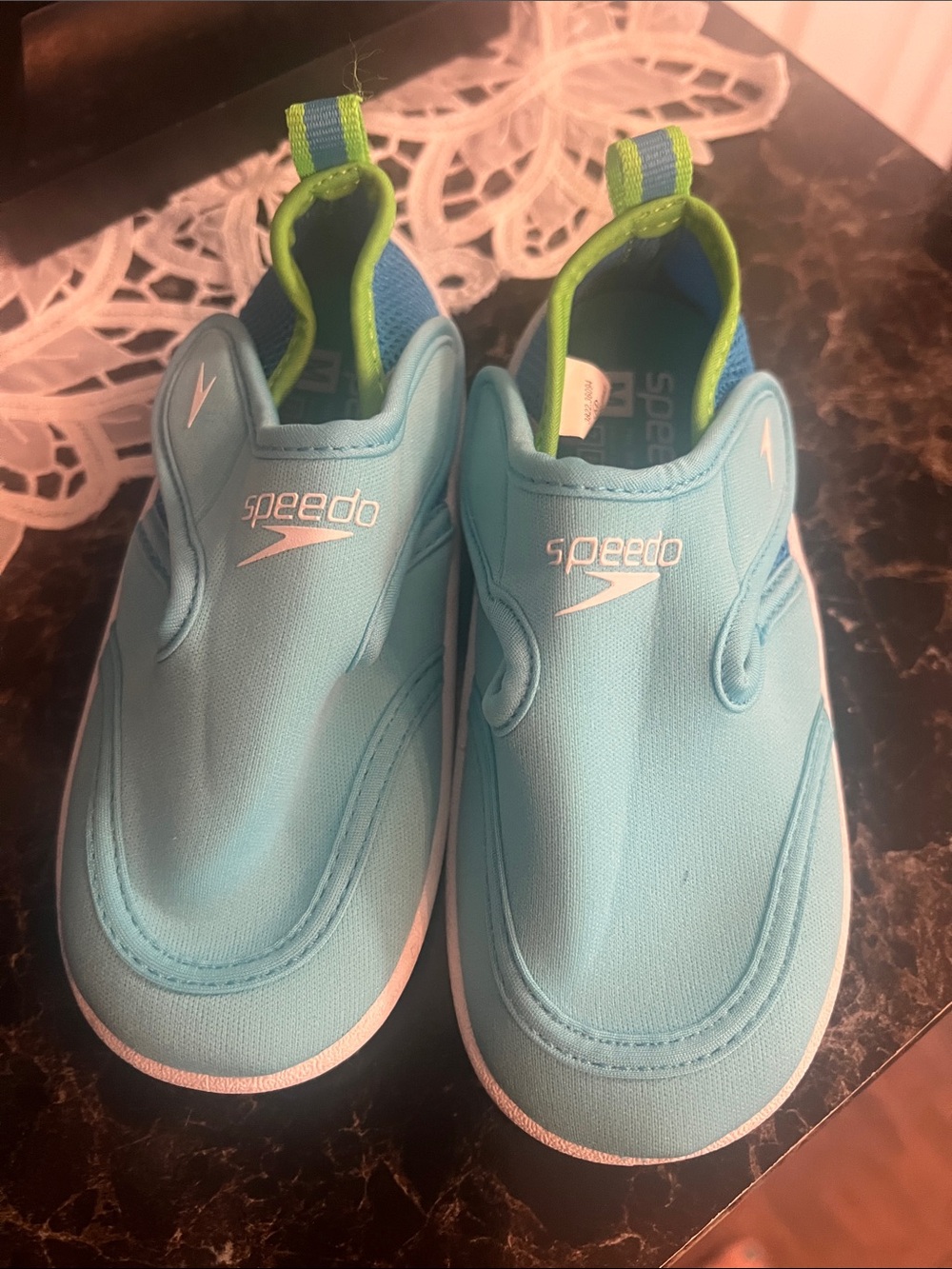 NWOT Speedo Kids Water Slip-On Shoes in Aqua with Lime Accents